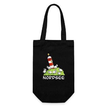 Nordsee Leuchtturm Und Schafe Auf Der Nordseeinsel - Geschenkbeutel für Flaschen - Schwarz - Vorne