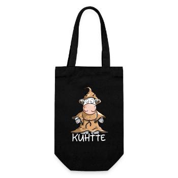 Kuh mit Mönch Kutte I KUHtte Wortspiel - Geschenkbeutel für Flaschen - Schwarz - Vorne