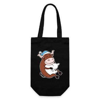 Ox with pillow and sleeping cap - Gift Bag for Bottles - black - Front
