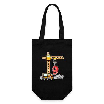 9th birthday 9 years crane construction site excavator boy - Gift Bag for Bottles - black - Front