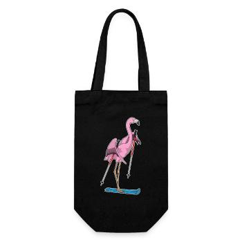 Flamingo Skifahrer Ski - Geschenkbeutel für Flaschen - Schwarz - Vorne