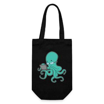 Krake Laptop - Geschenkbeutel für Flaschen - Schwarz - Vorne