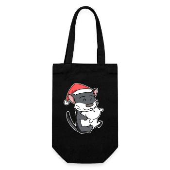 Norwegische Waldkatze Katze Weihnachten Schlafen - Geschenkbeutel für Flaschen - Schwarz - Vorne