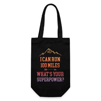 Ich kann 100 Meilen laufen. Was ist deine Superkraft? - Geschenkbeutel für Flaschen - Schwarz - Vorne