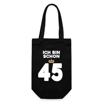 45 Geburtstag - 45 Jahre mit Krone - Geschenkbeutel für Flaschen - Schwarz - Vorne