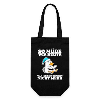 Müde Spruch lustig mit Möwe Motiv - Geschenkbeutel für Flaschen - Schwarz - Vorne