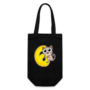 6 Jahre alt - 6 Geburtstag mit Tier Motiv - Geschenkbeutel für Flaschen - Schwarz - Vorne