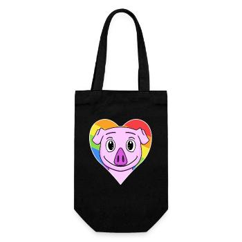 Cochon animal gay au cœur arc-en-ciel - Sac à bouteille - noir - Devant