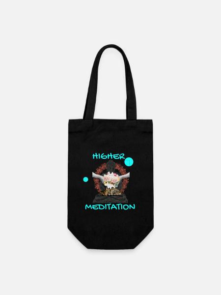 Höheres Meditation-Buddha mit Blumen - Geschenkbeutel für Flaschen - Schwarz