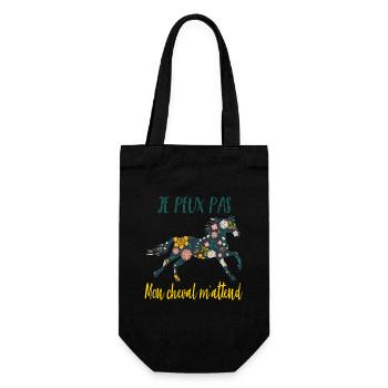 Je peux pas mon cheval m'attend - florale poney - Sac à bouteille - noir - Devant
