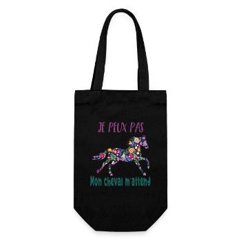 Je peux pas mon cheval m'attend - florale poney - Sac à bouteille - noir - Devant
