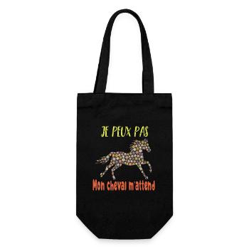 Je peux pas mon cheval m'attend - florale poney - Sac à bouteille - noir - Devant