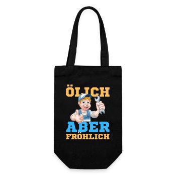 Fröhlicher Schrauber Werkstatt-Design - Geschenkbeutel für Flaschen - Schwarz - Vorne