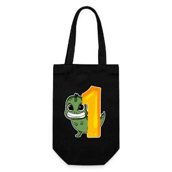 1 Jahr alt - Einschulung - Dinosaurier Motiv - Geschenkbeutel für Flaschen - Schwarz - Vorne