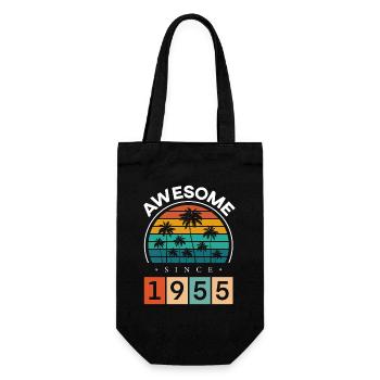 1955 Geboren Geburtstag Geburtsjahr Vintage - Geschenkbeutel für Flaschen - Schwarz - Vorne