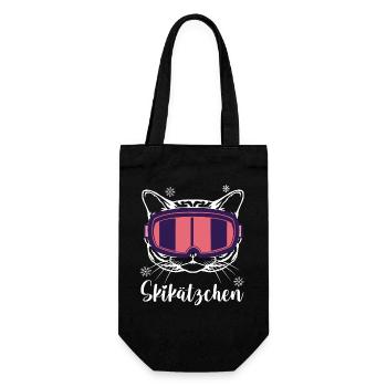 Skifahren Après Ski Skiurlaub Skikätzchen - Geschenkbeutel für Flaschen - Schwarz - Vorne