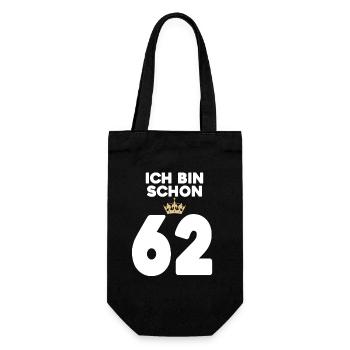 62. Geburtstag Geschenk - 62 Jahre mit Krone - Geschenkbeutel für Flaschen - Schwarz - Vorne