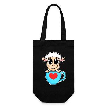 Schaf Herz Kaffee Liebe - Herz Motiv - Geschenkbeutel für Flaschen - Schwarz - Vorne