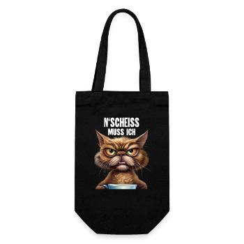 Katze Kaffee Lustige Sprüche - Geschenkbeutel für Flaschen - Schwarz - Vorne