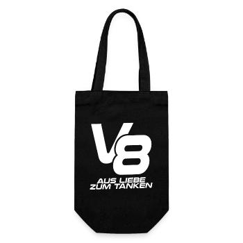 V8 - aus Liebe zum Tanken - Geschenkbeutel für Flaschen - Schwarz - Vorne