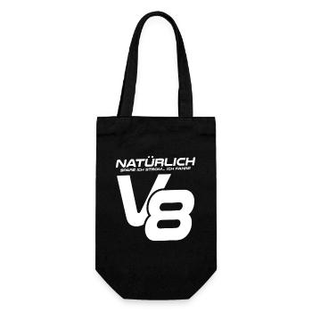 Natürlich spare ich Strom Ich fahre V8 - Geschenkbeutel für Flaschen - Schwarz - Vorne