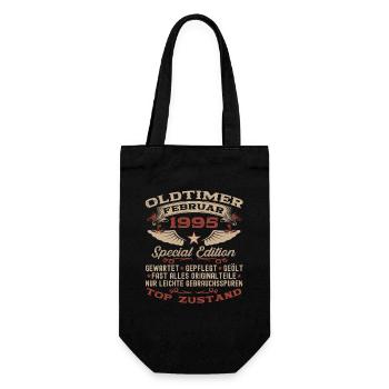 Oldtimer Februar Jahrgang 1995 Mann 28. Geburtstag - Geschenkbeutel für Flaschen - Schwarz - Vorne
