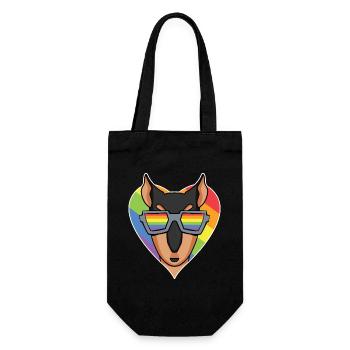 Regenbogen - Hund mit Brille - Dobermann - Geschenkbeutel für Flaschen - Schwarz - Vorne