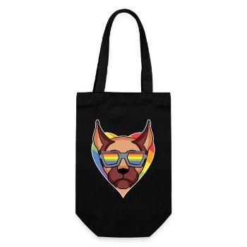 Regenbogen - Hund mit Brille - Deutsche Dogge - Geschenkbeutel für Flaschen - Schwarz - Vorne