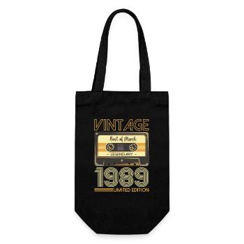 34 Birthday Man March Born 1989 Cassette - Gift Bag for Bottles - black - Front