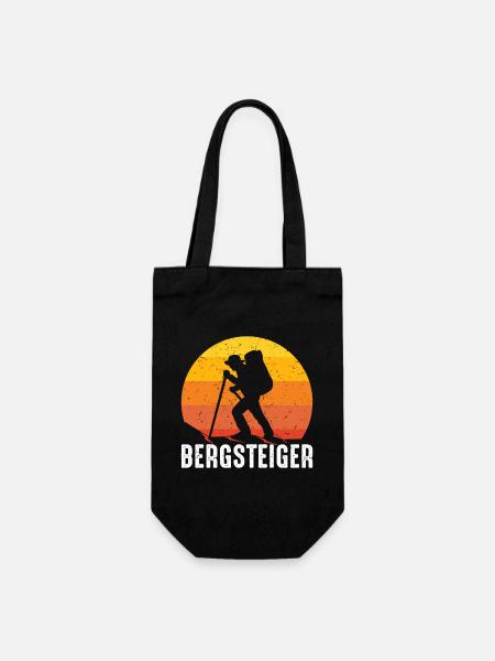 Bergsteiger Retro Motiv mit Sonnenuntergang - Geschenkbeutel für Flaschen - Schwarz