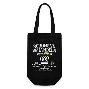 65. Geburtstag Schonend Behandeln 65 VIP ist 65 - Geschenkbeutel für Flaschen - Schwarz - Vorne