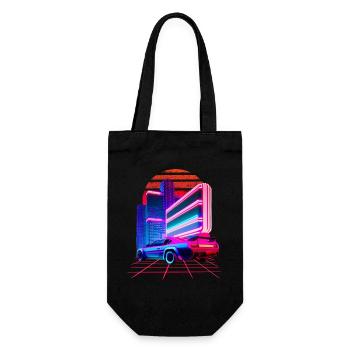 Retro Wave Sport Auto 80s Skyline Vaporwave - Geschenkbeutel für Flaschen - Schwarz - Vorne