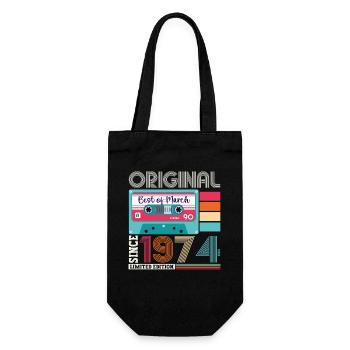 49 Birthday Man March Born 1974 Fun Cassette - Gift Bag for Bottles - black - Front
