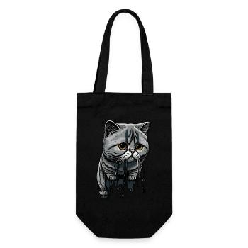 Farbige Tropfen und niedliche Katze - Geschenkbeutel für Flaschen - Schwarz - Vorne