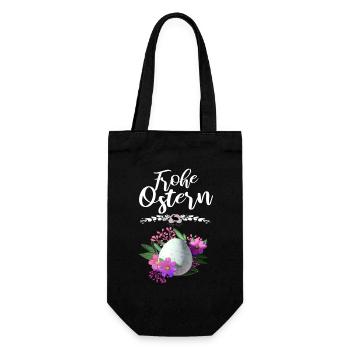Frohe Ostern Osterei Floral - Geschenkbeutel für Flaschen - Schwarz - Vorne