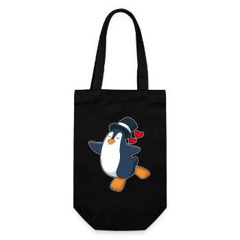 Pinguin Bräutigam Zylinder Hochzeit - Geschenkbeutel für Flaschen - Schwarz - Vorne