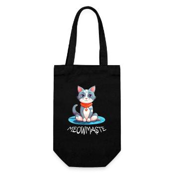 Meowmaste - Yoga Katze in Lotus Pose - Geschenkbeutel für Flaschen - Schwarz - Vorne
