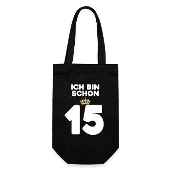15. Geburtstag Geschenk - 15 Jahre mit Krone - Geschenkbeutel für Flaschen - Schwarz - Vorne