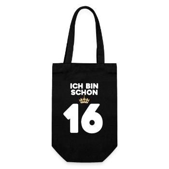 16. Geburtstag Geschenk - 16 Jahre mit Krone - Geschenkbeutel für Flaschen - Schwarz - Vorne