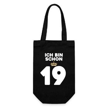 19. Geburtstag Geschenk - 19 Jahre mit Krone - Geschenkbeutel für Flaschen - Schwarz - Vorne