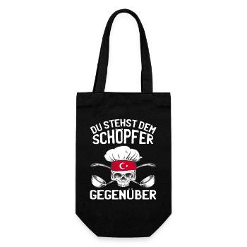 Koch Kochen Sarkasmus - Dem Schöpfer Gegenüber - Geschenkbeutel für Flaschen - Schwarz - Vorne