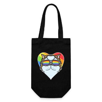 Rainbow - Cat Persian cat with glasses and heart - Gift Bag for Bottles - black - Front