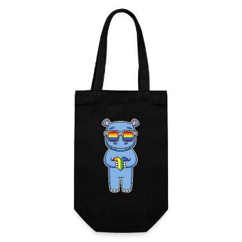 Regenbogen - Nilpferd mit Brille und Herz - Geschenkbeutel für Flaschen - Schwarz - Vorne