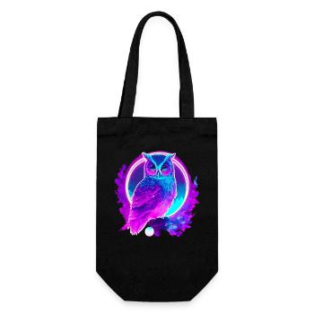Eule Neon Moon Synthwave - Geschenkbeutel für Flaschen - Schwarz - Vorne