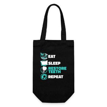Eat Sleep Restore Teeth Repeat Dentallabor - Geschenkbeutel für Flaschen - Schwarz - Vorne