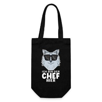 coole Katze - Sibirische Katze - Chef Spruch - Geschenkbeutel für Flaschen - Schwarz - Vorne