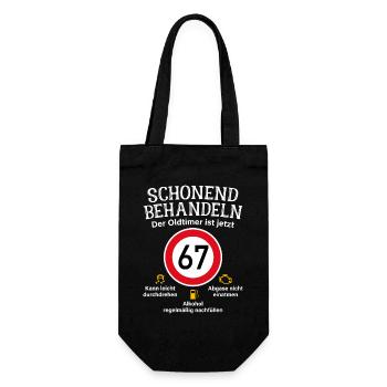 67. Geburtstag Schonend Behandeln Oldtimer Ist 67 - Geschenkbeutel für Flaschen - Schwarz - Vorne