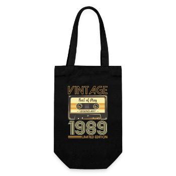 34 Birthday Man Woman Cassette May Year 1989 - Gift Bag for Bottles - black - Front