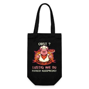 Witziges Schwein mit Fleischspruch - Geschenkbeutel für Flaschen - Schwarz - Vorne