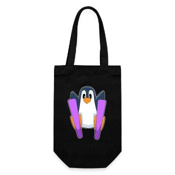 Pinguin Skifahrer Ski - Geschenkbeutel für Flaschen - Schwarz - Vorne